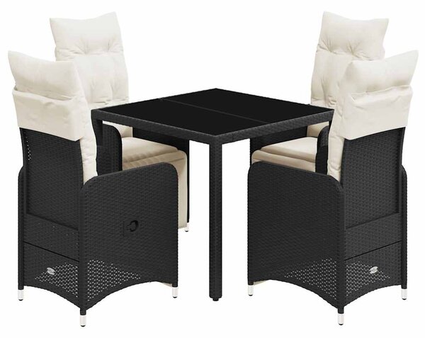5 részes fekete polyrattan kerti bisztrógarnitúra párnákkal