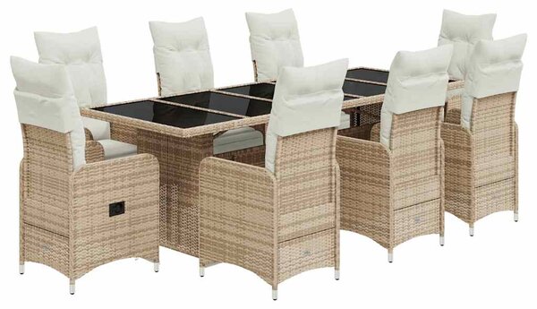 9 részes bézs polyrattan kerti bisztrógarnitúra párnákkal