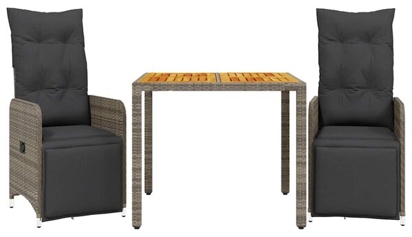 3 részes szürke polyrattan kerti bisztrógarnitúra párnákkal