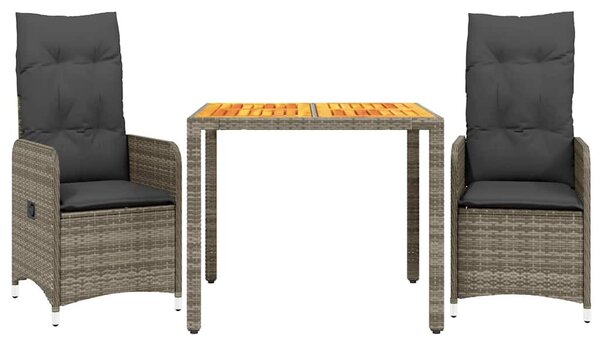 3 részes szürke polyrattan kerti bisztrógarnitúra párnákkal