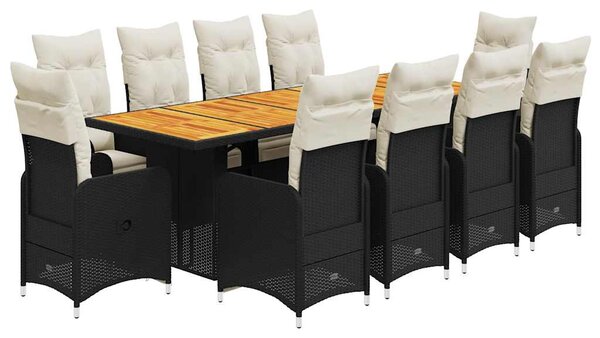 11 részes fekete polyrattan kerti bisztrógarnitúra párnákkal