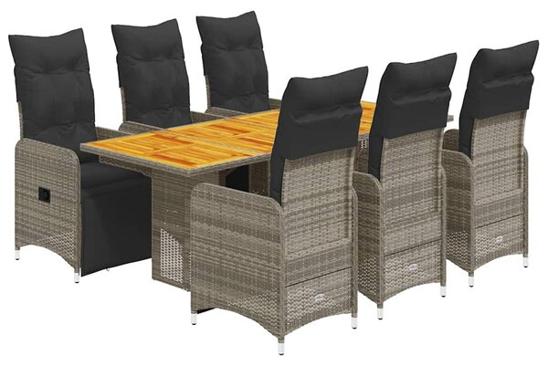 7 részes szürke polyrattan kerti bisztrógarnitúra párnákkal