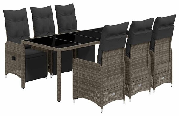 7 részes szürke polyrattan kerti bisztrógarnitúra párnákkal