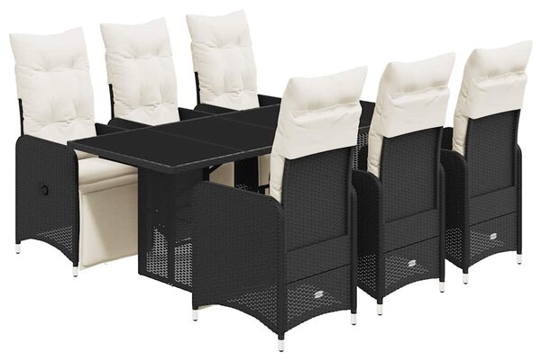 7 részes fekete polyrattan kerti bisztrógarnitúra párnákkal