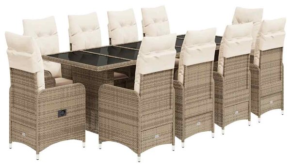 11 részes bézs polyrattan kerti bisztrógarnitúra párnákkal