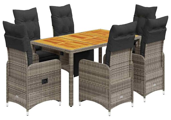 7 részes szürke polyrattan kerti bisztrógarnitúra párnákkal