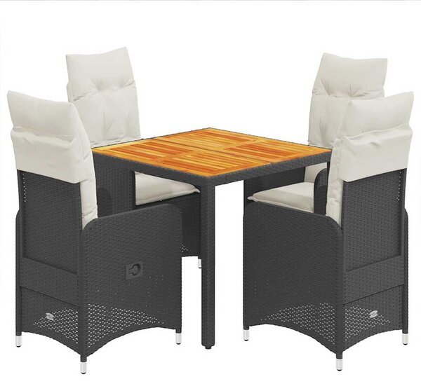 5 részes fekete polyrattan kerti bisztrógarnitúra párnákkal