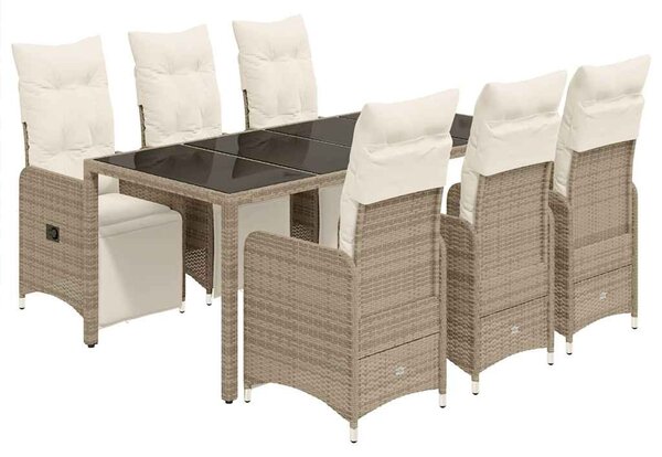 7 részes barna polyrattan kerti bisztrógarnitúra párnákkal