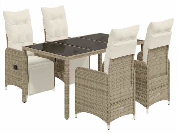 5 részes barna polyrattan kerti bisztrógarnitúra párnákkal