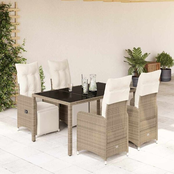 5 részes barna polyrattan kerti bisztrógarnitúra párnákkal