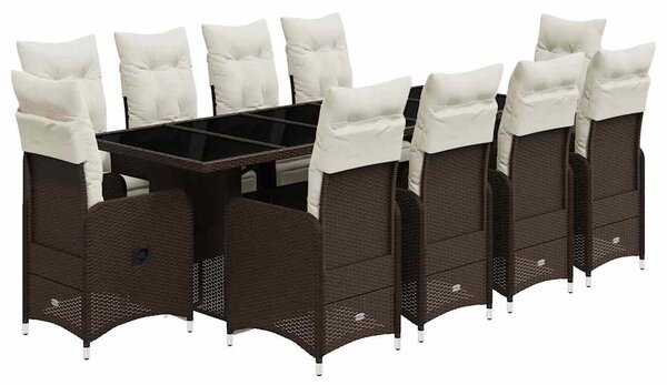 11 részes barna polyrattan kerti bisztrógarnitúra párnákkal
