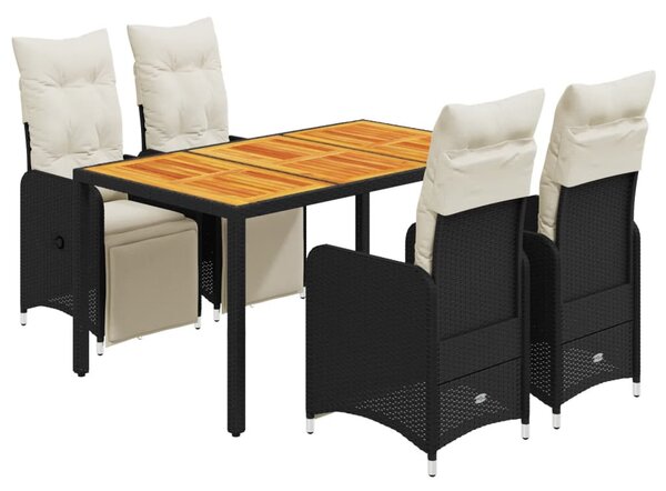 5 részes fekete polyrattan kerti bisztrógarnitúra párnákkal