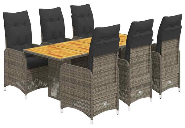 7 részes szürke polyrattan kerti bisztrógarnitúra párnákkal