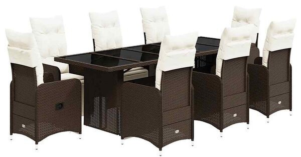 9 részes barna polyrattan kerti bisztrógarnitúra párnákkal