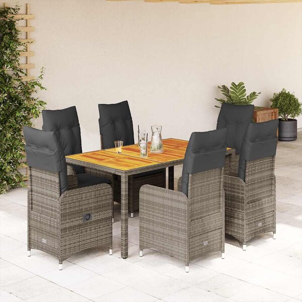7 részes szürke polyrattan kerti bisztrógarnitúra párnákkal