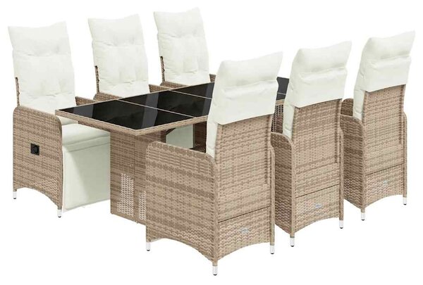 7 részes barna polyrattan kerti bisztrógarnitúra párnákkal
