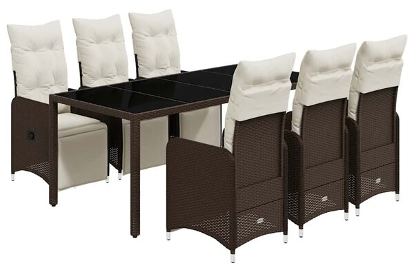 7 részes barna polyrattan kerti bisztrógarnitúra párnákkal