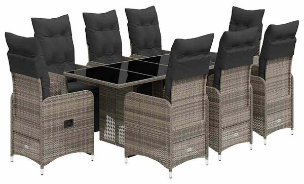 9 részes szürke polyrattan kerti bisztrógarnitúra párnákkal