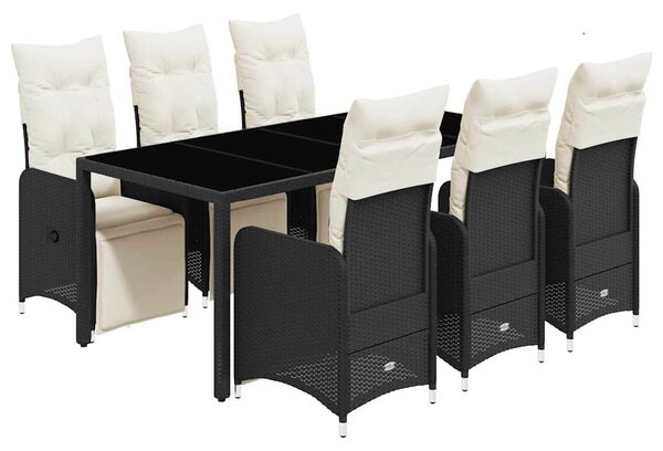 7 részes fekete polyrattan kerti bisztrógarnitúra párnákkal