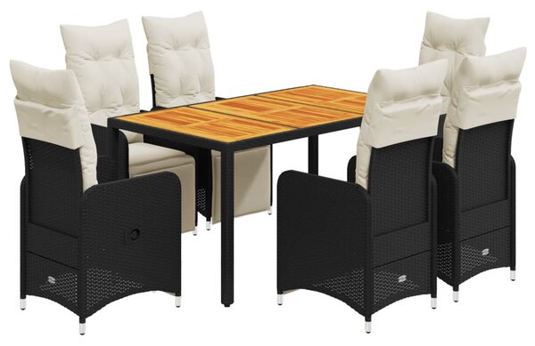 7 részes fekete polyrattan kerti bisztrógarnitúra párnákkal