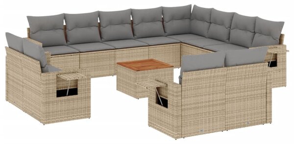 13 részes bézs polyrattan kerti ülőgarnitúra párnákkal