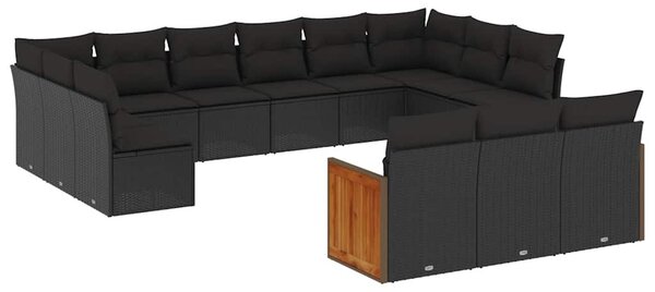 13 részes fekete polyrattan kerti ülőgarnitúra párnákkal