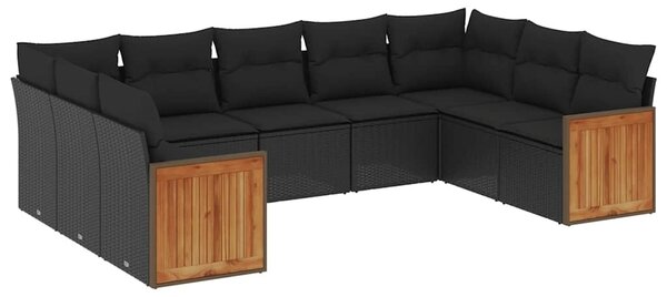 9 részes fekete polyrattan kerti ülőgarnitúra párnákkal