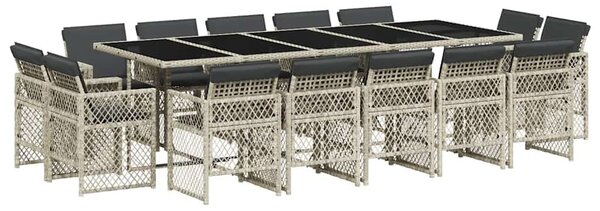 15 részes szürke polyrattan kerti étkezőgarnitúra párnákkal
