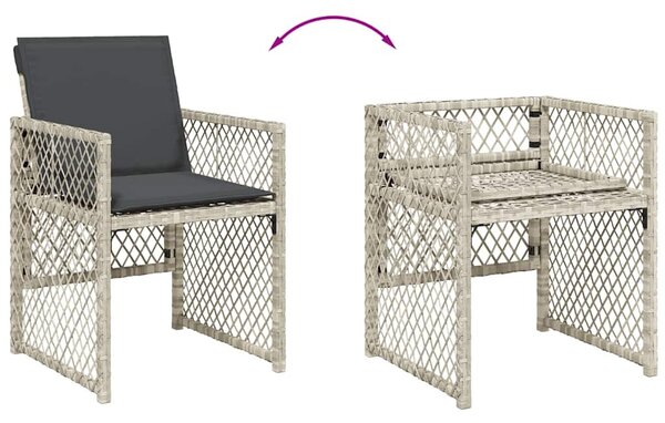 11 részes világosszürke polyrattan kerti ülőgarnitúra párnákkal