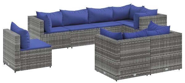 8 részes szürke polyrattan kerti ülőgarnitúra párnákkal