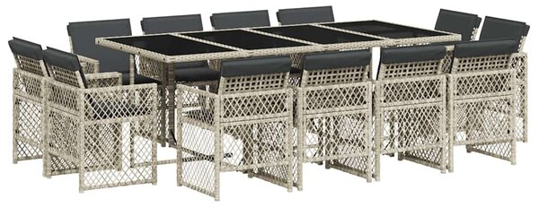 13 részes szürke polyrattan kerti étkezőgarnitúra párnákkal
