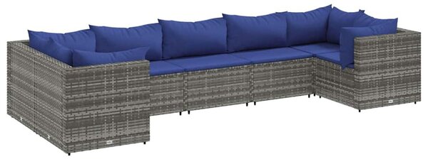 7 részes szürke polyrattan kerti ülőgarnitúra párnákkal