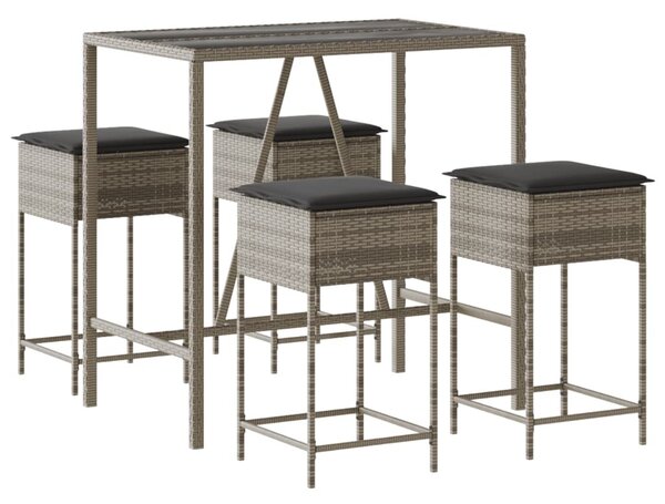 5 részes szürke polyrattan kerti bárszett párnákkal