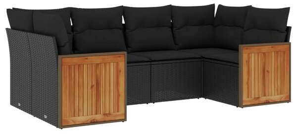 6 részes fekete polyrattan kerti ülőgarnitúra párnákkal