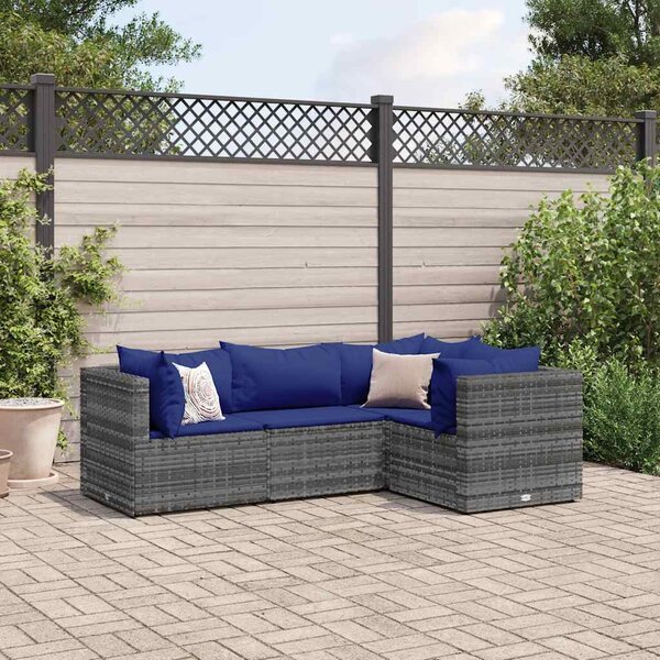4 részes szürke polyrattan kerti ülőgarnitúra párnákkal