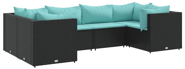 6 részes fekete polyrattan kerti ülőgarnitúra párnákkal