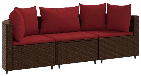 3 részes barna polyrattan kerti ülőgarnitúra párnával