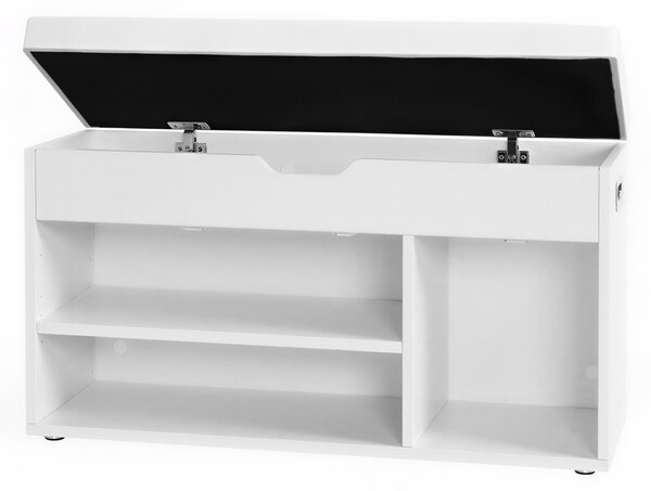 Cipőtároló pad tárolórekesszel, Vasagle, fehér, 80x30.3x44 cm