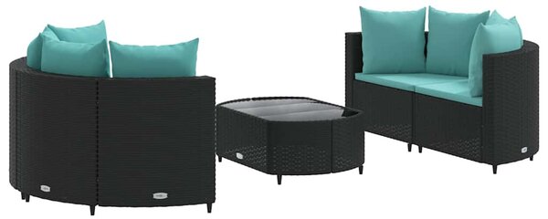 5 részes fekete polyrattan kerti kanapészett párnákkal