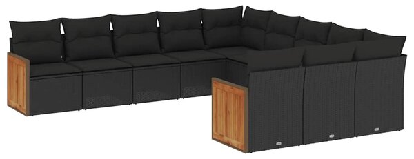 11 részes fekete polyrattan kerti ülőgarnitúra párnákkal
