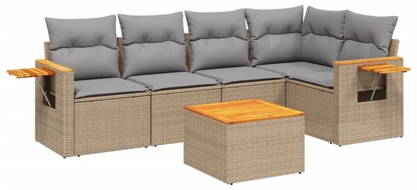 6 részes bézs polyrattan kerti ülőgarnitúra párnával
