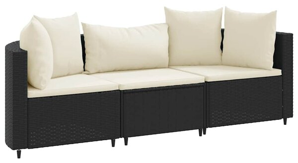 3 részes fekete polyrattan kerti ülőgarnitúra párnával