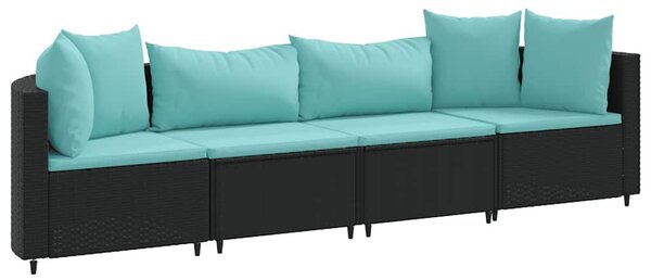 4 részes fekete polyrattan kerti ülőgarnitúra párnákkal