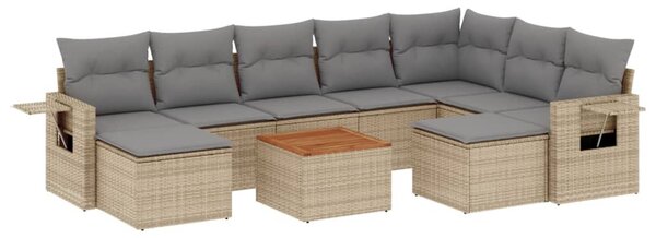10 részes bézs polyrattan kerti ülőgarnitúra párnával