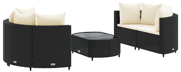 5 részes fekete polyrattan kerti kanapészett párnákkal