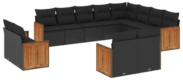 12 részes fekete polyrattan kerti ülőgarnitúra párnákkal