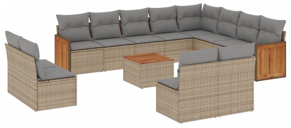 13 részes bézs polyrattan kerti ülőgarnitúra párnákkal