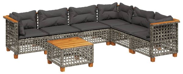 7 részes szürke polyrattan kerti ülőgarnitúra párnákkal