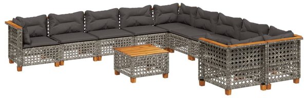 11 részes szürke polyrattan kerti ülőgarnitúra párnákkal