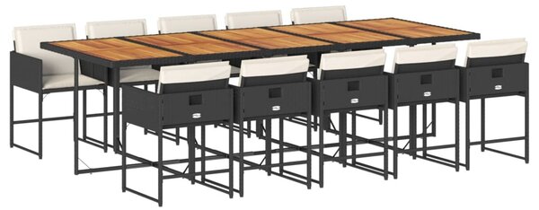 11 részes fekete polyrattan kerti étkezőgarnitúra párnákkal